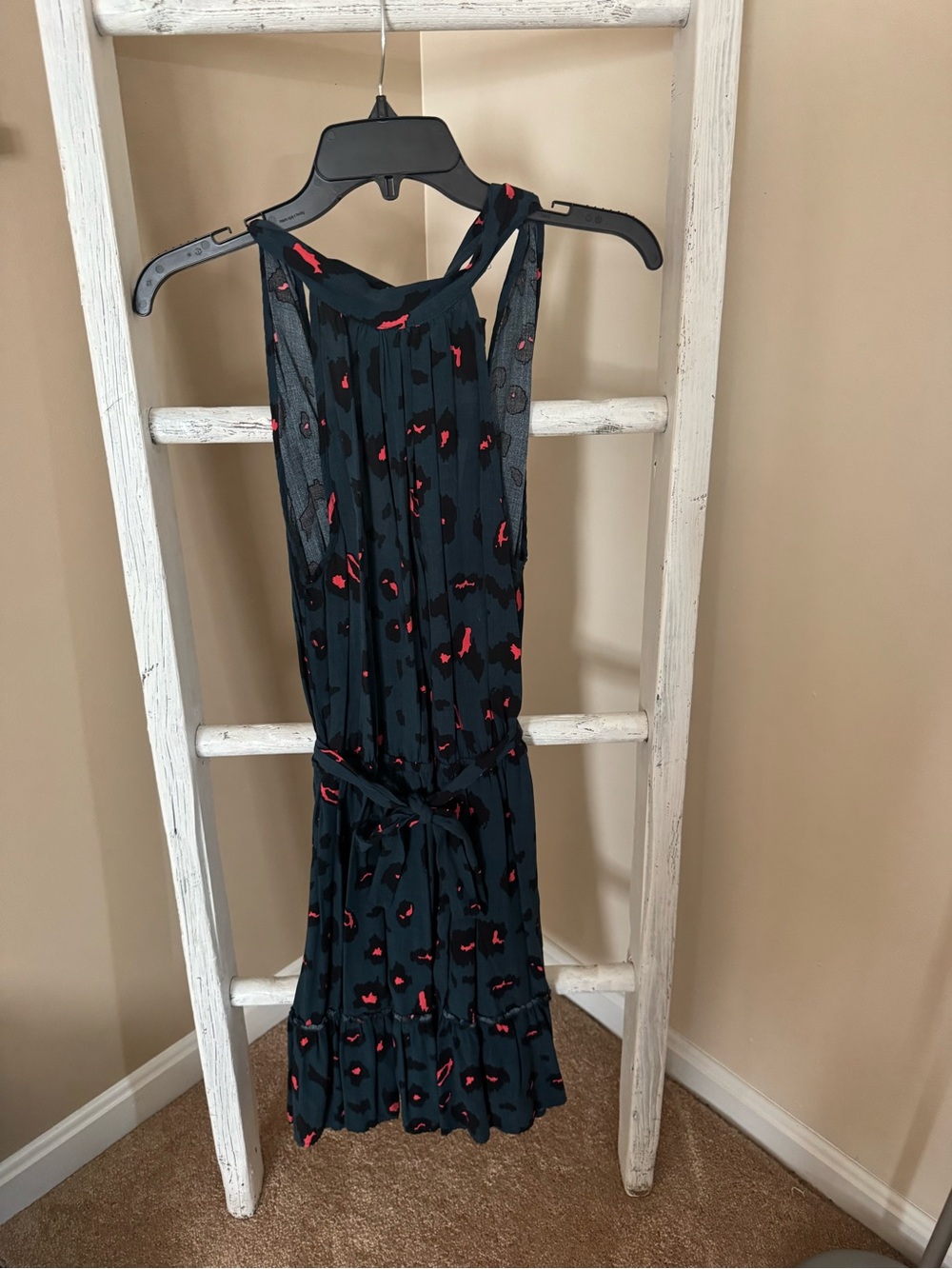 SHEIN Short Open Back Halter Dress-Dark Teal with Hot Pink & Black Leopard Spots